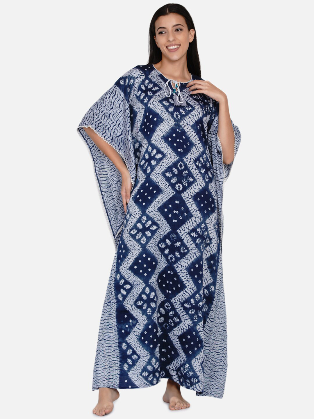 

The Kaftan Company Tie & Dye Printed Pure Cotton Maxi Kaftan Nightdress, Blue