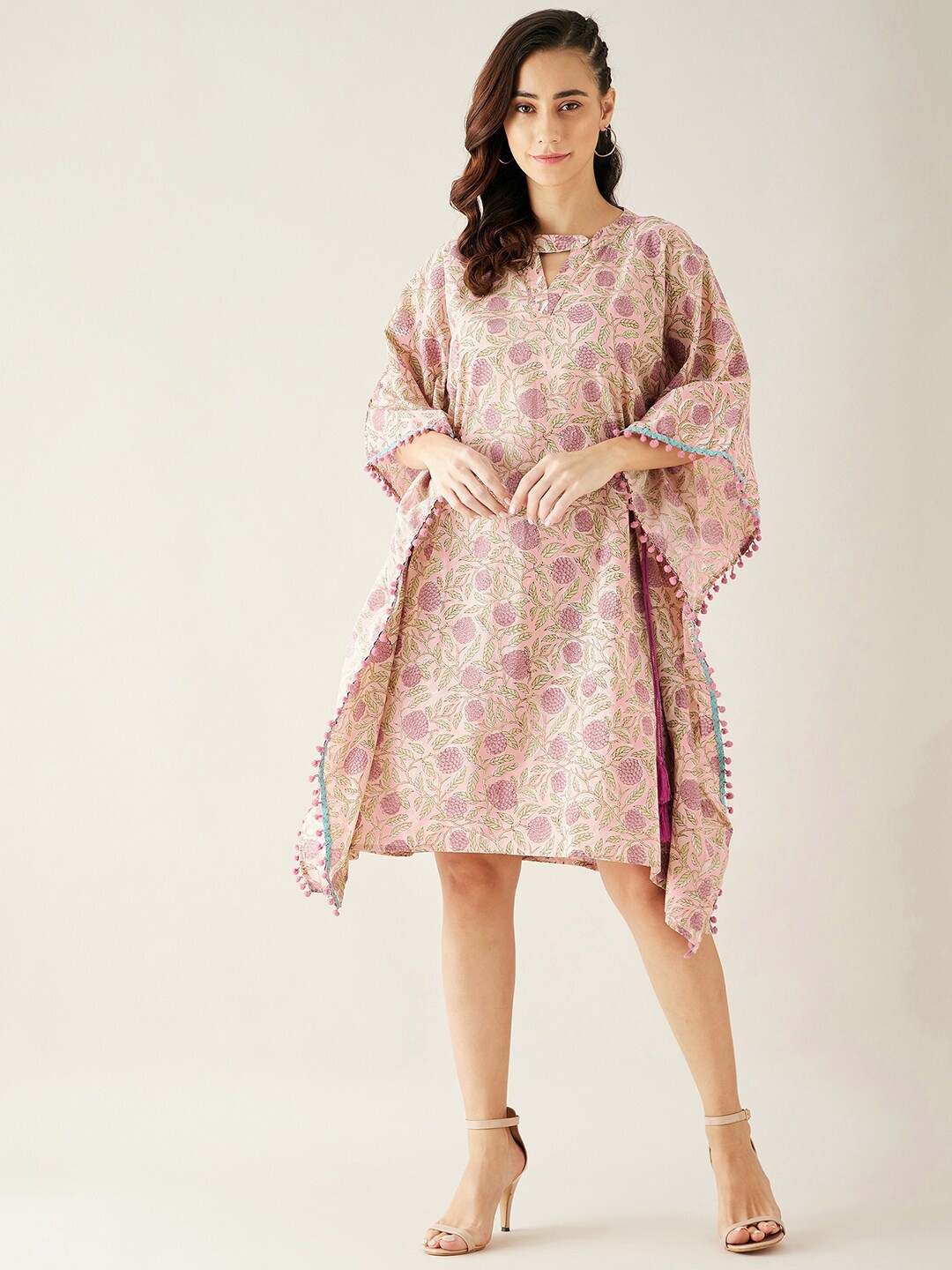 

The Kaftan Company Floral Printed Pure Cotton Kaftan Nightdress, Pink