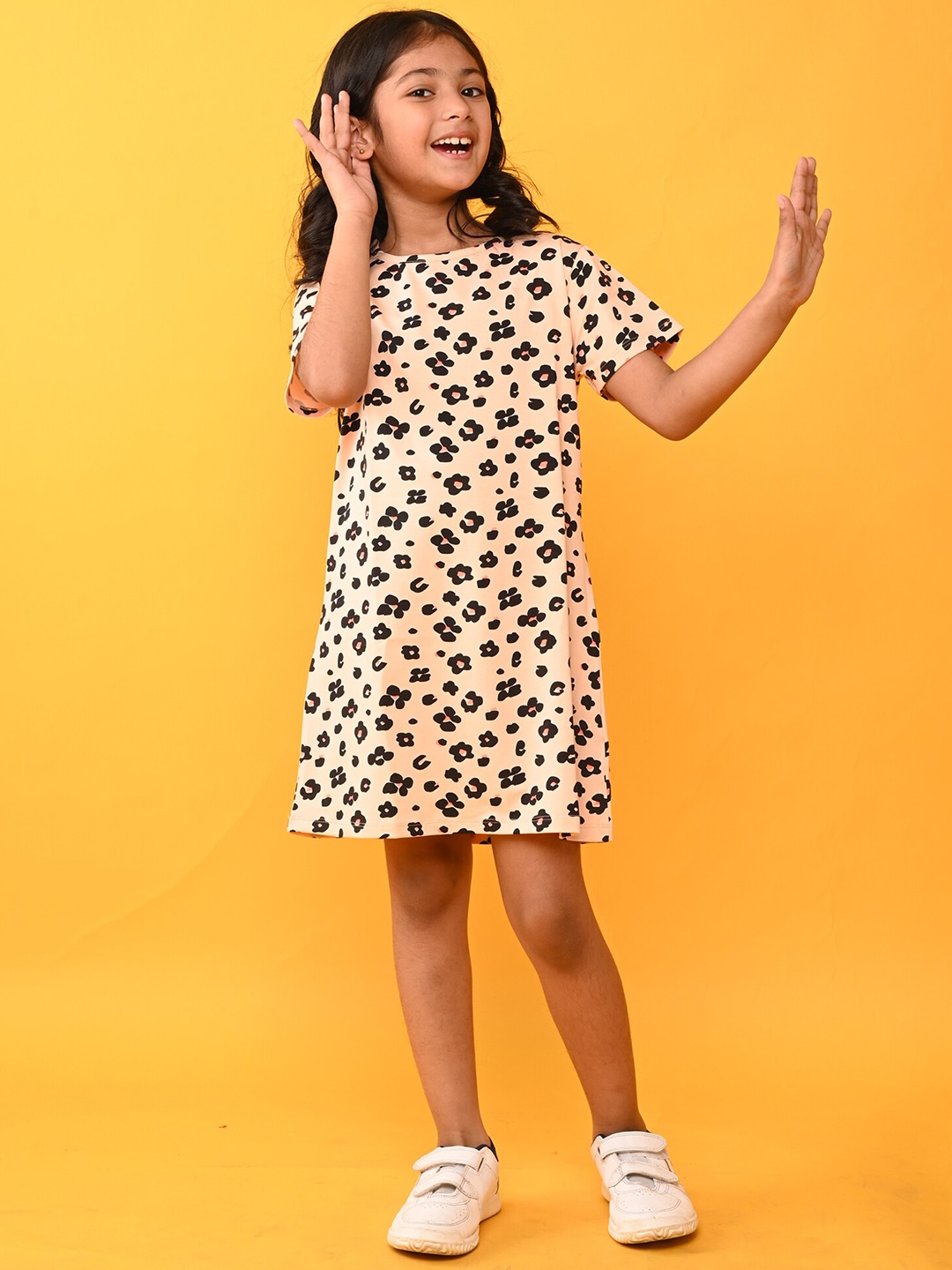 

Anthrilo Girls Animal Printed Pure Cotton Nightdress, Peach