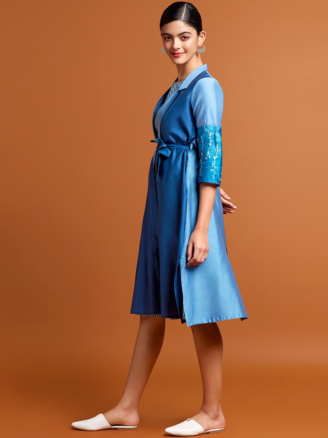 

Taneira Striped A-Line Dress With jacket, Blue