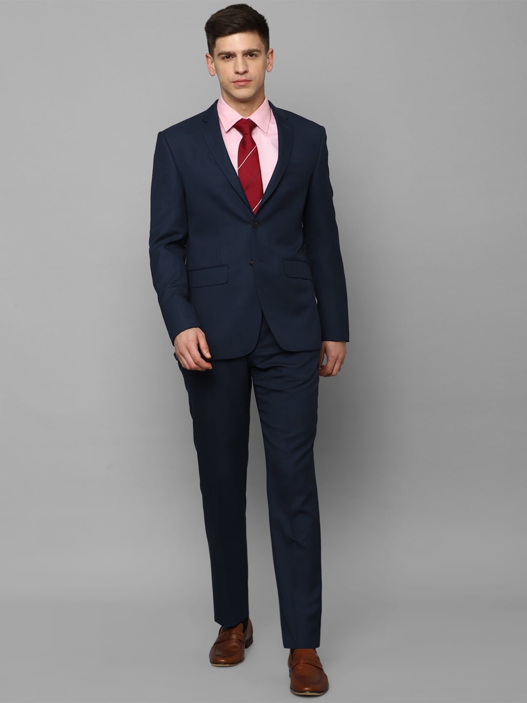 

Luxure by Louis Philippe Men Slim-Fit Single-Breasted Woollen Two-Piece Formal Suit, Navy blue