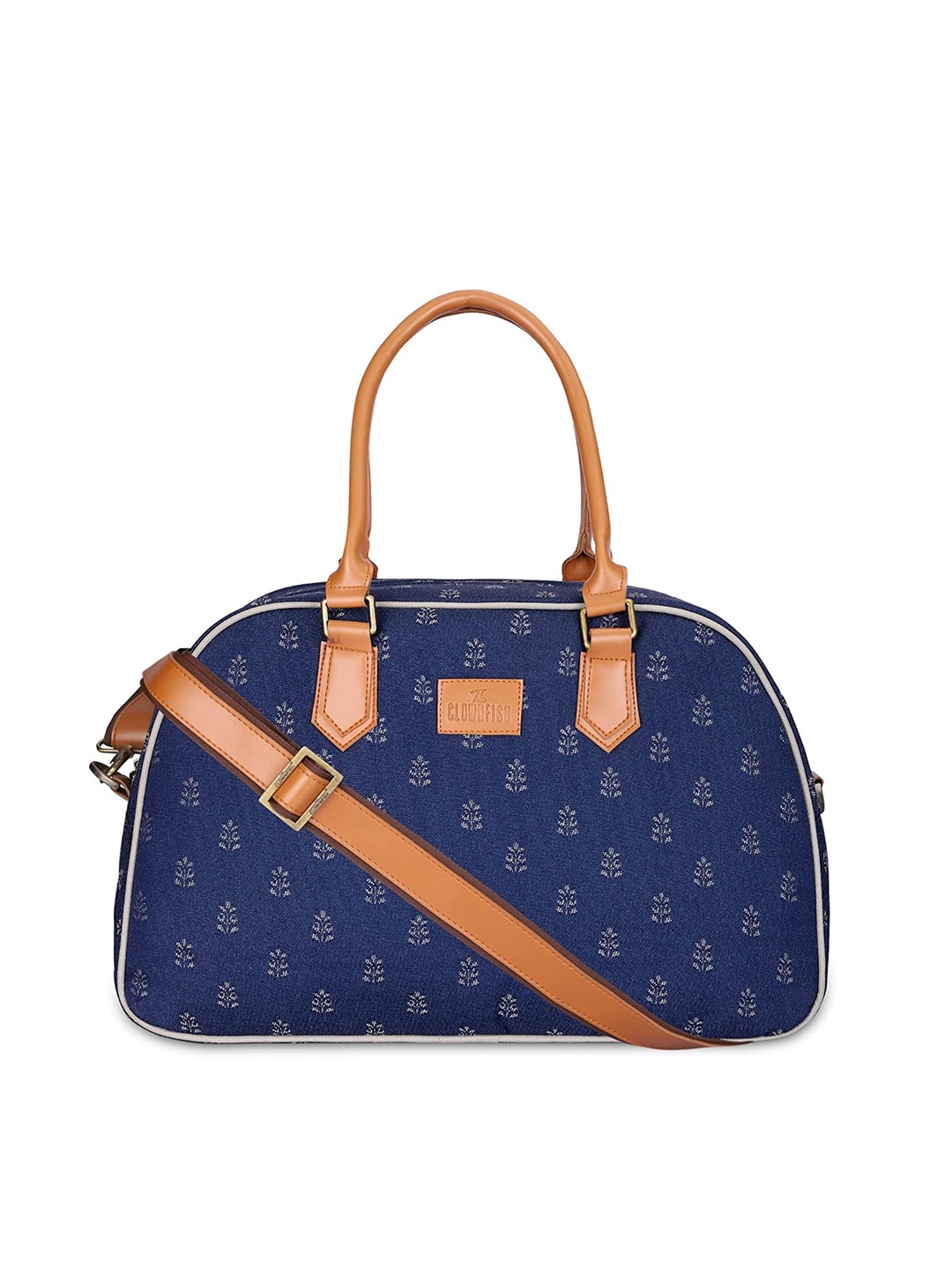 

THE CLOWNFISH Printed Tapestry & Faux Leather Lightweight Duffel Bag, Blue