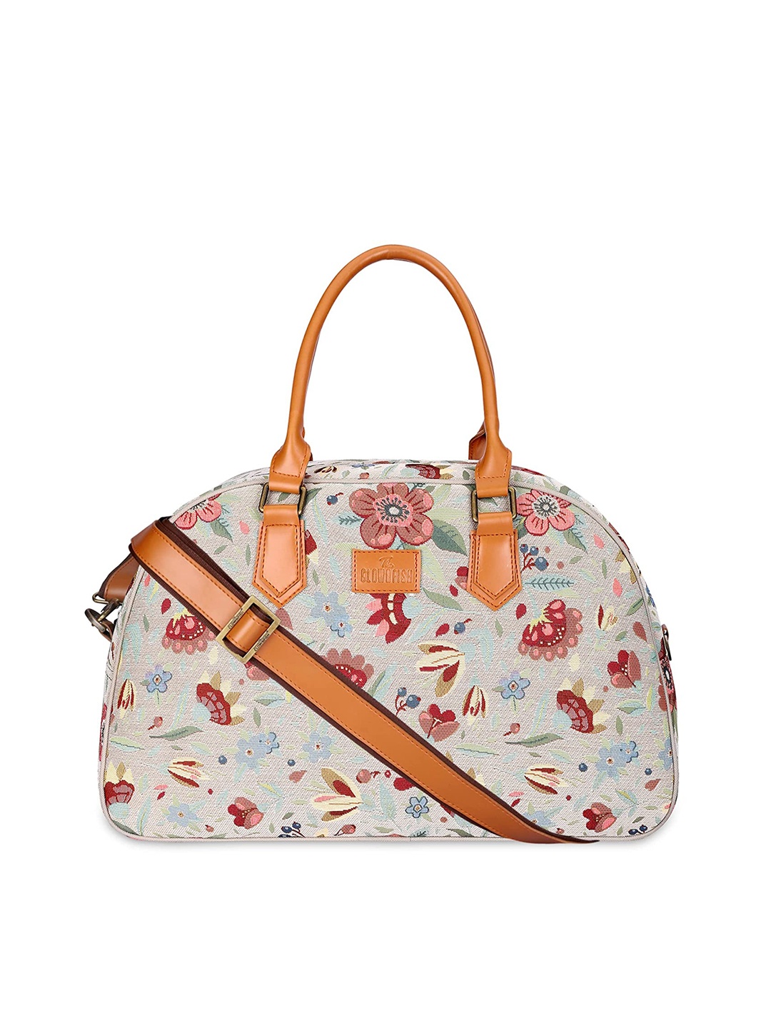 

THE CLOWNFISH Floral Printed Tapestry & Faux Leather Duffel Bag, Blue