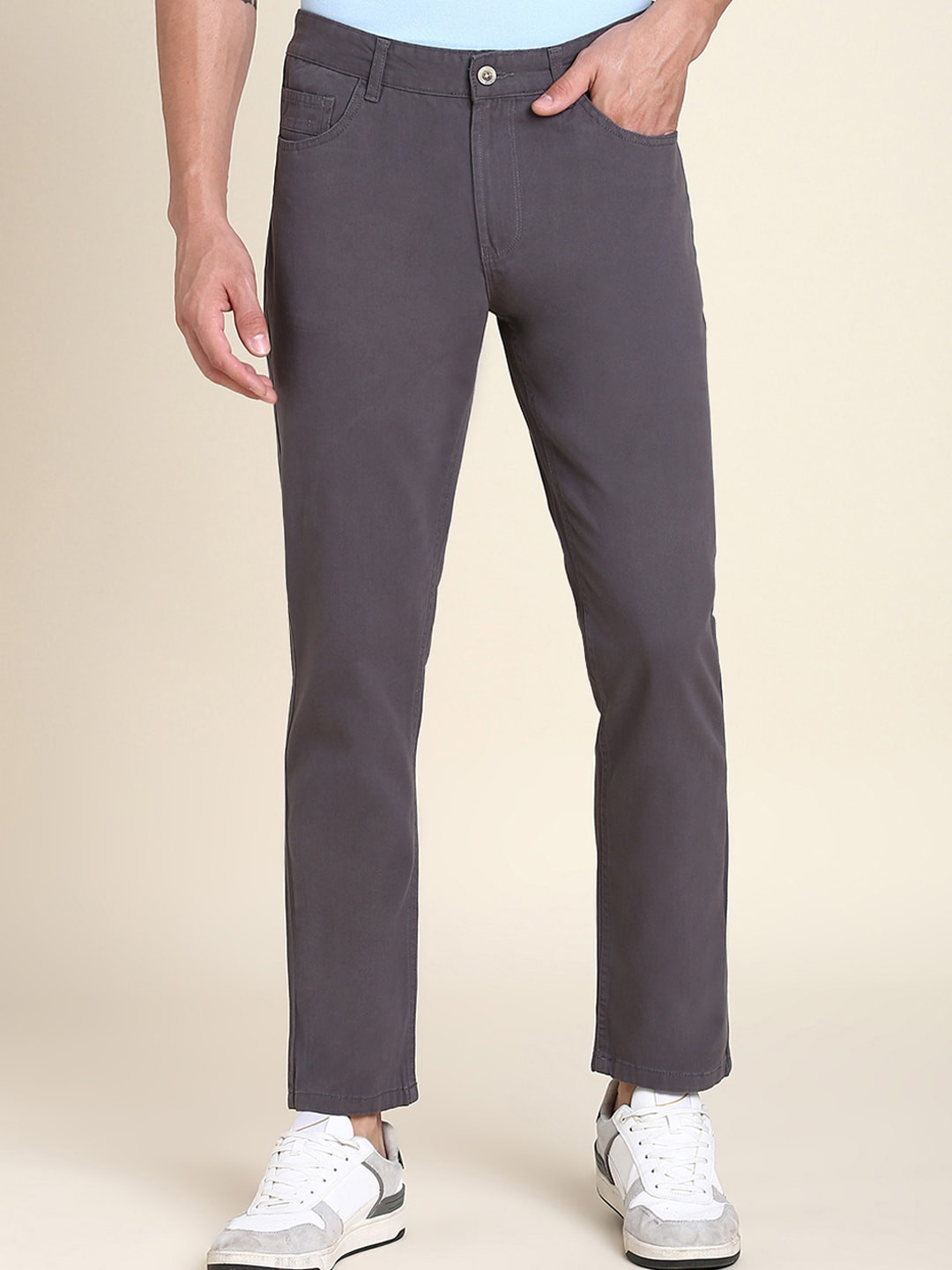 

Dennis Lingo Men Comfort Slim Fit Mid-Rise Trousers, Grey