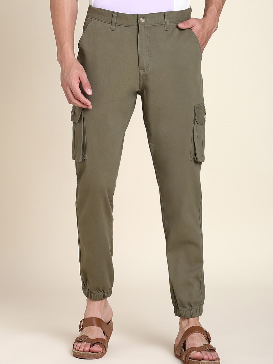 

Dennis Lingo Men Comfort Slim Fit Mid-Rise Cargo Joggers, Olive