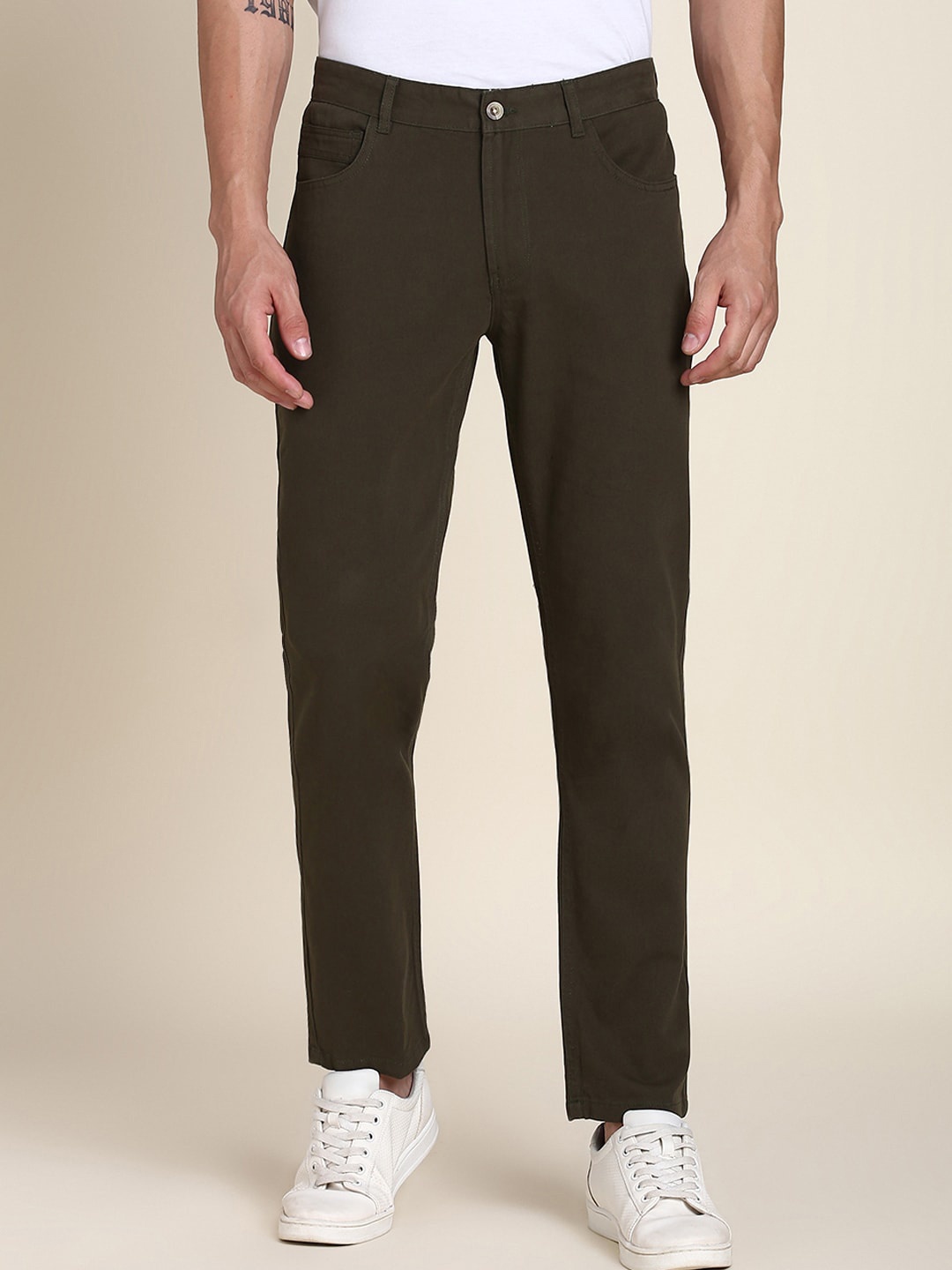 

Dennis Lingo Men Comfort Slim Fit Chinos Trousers, Olive