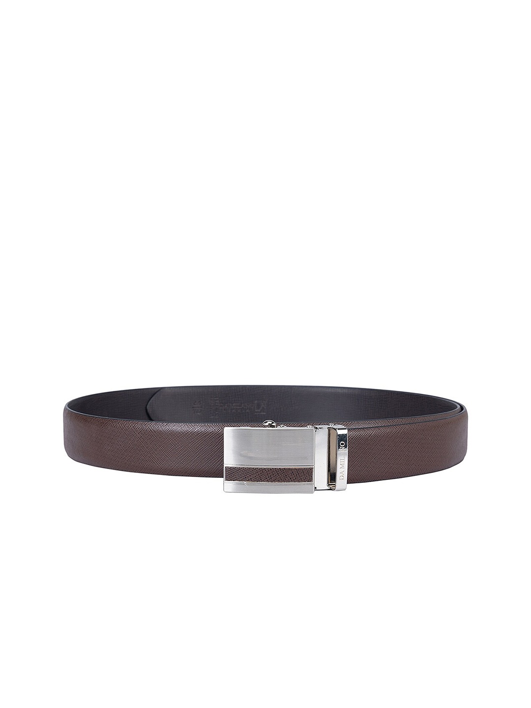 

Da Milano Men Slider Buckle Textured Leather Belt, Brown
