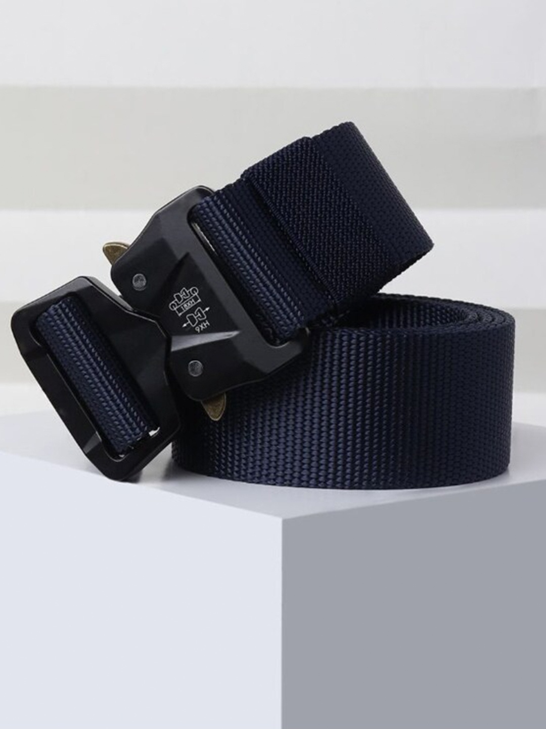 

Kastner Men Woven Design Slider Buckle Wide Belt, Navy blue