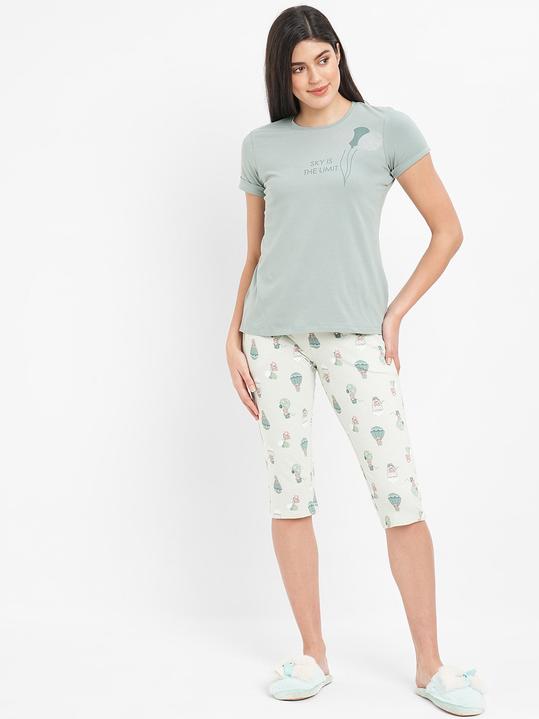 

Sweet Dreams Conversational Printed Night Suit, Green