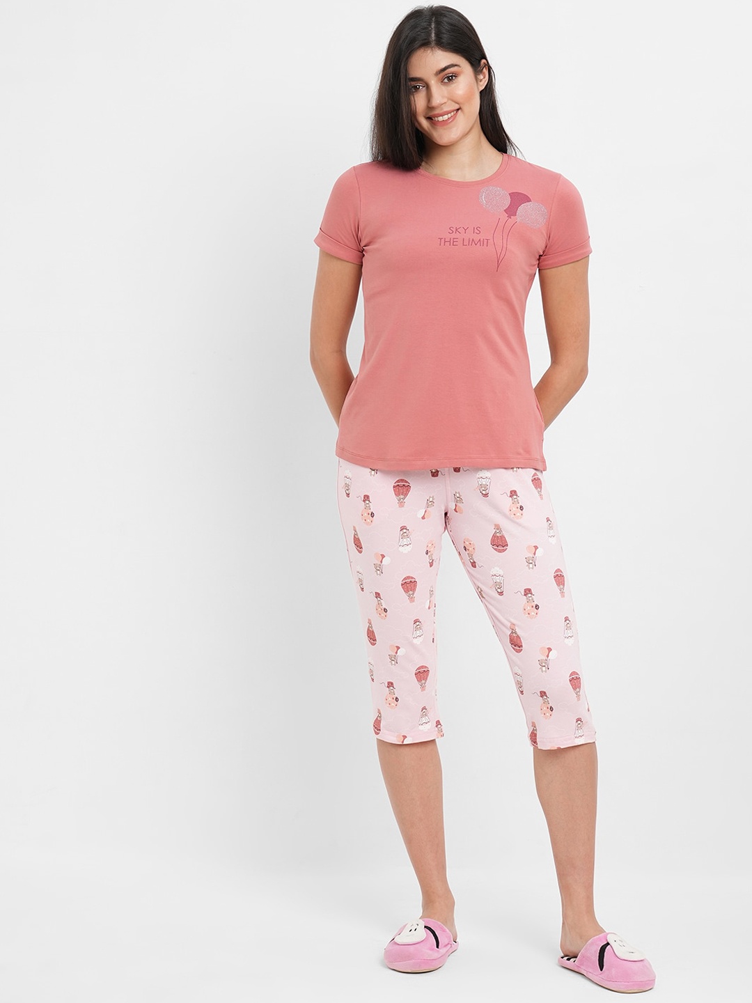 

Sweet Dreams Conversational Printed Night Suit, Red