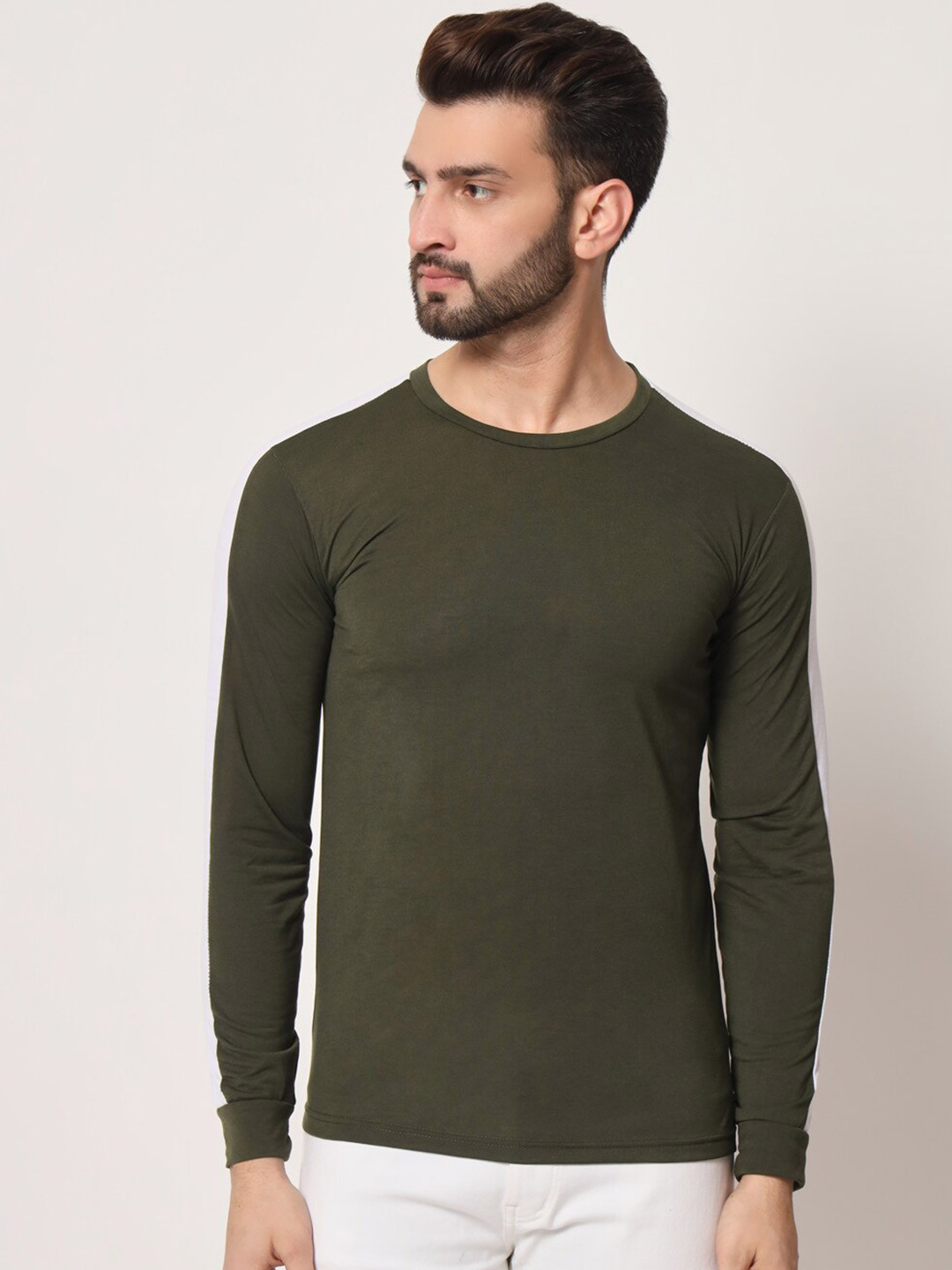 

Kushi Flyer Long Sleeve Round Neck Cotton T-shirt, Olive