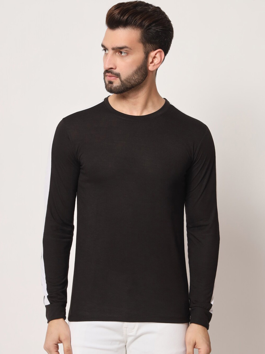 

Kushi Flyer Long Sleeve Round Neck Cotton T-shirt, Black