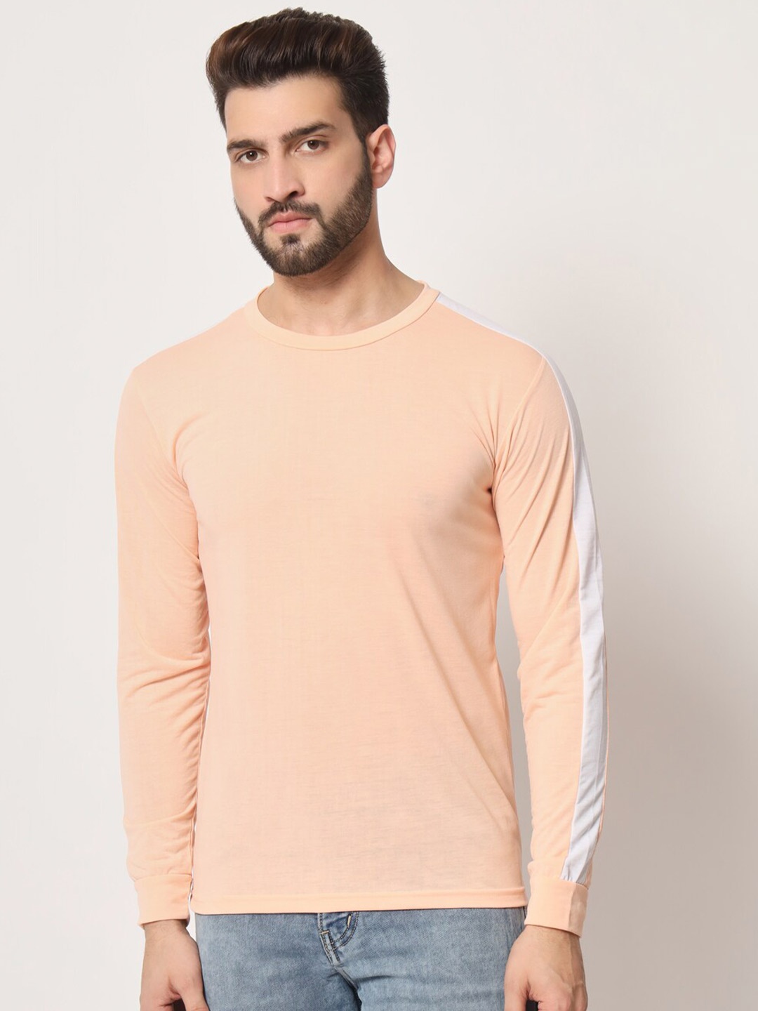 

Kushi Flyer Long Sleeve Round Neck Cotton T-shirt, Peach