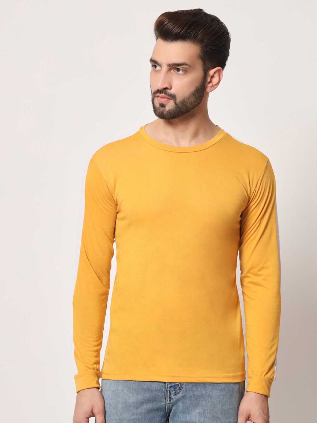 

Kushi Flyer Long Sleeve Round Neck Cotton T-shirt, Mustard