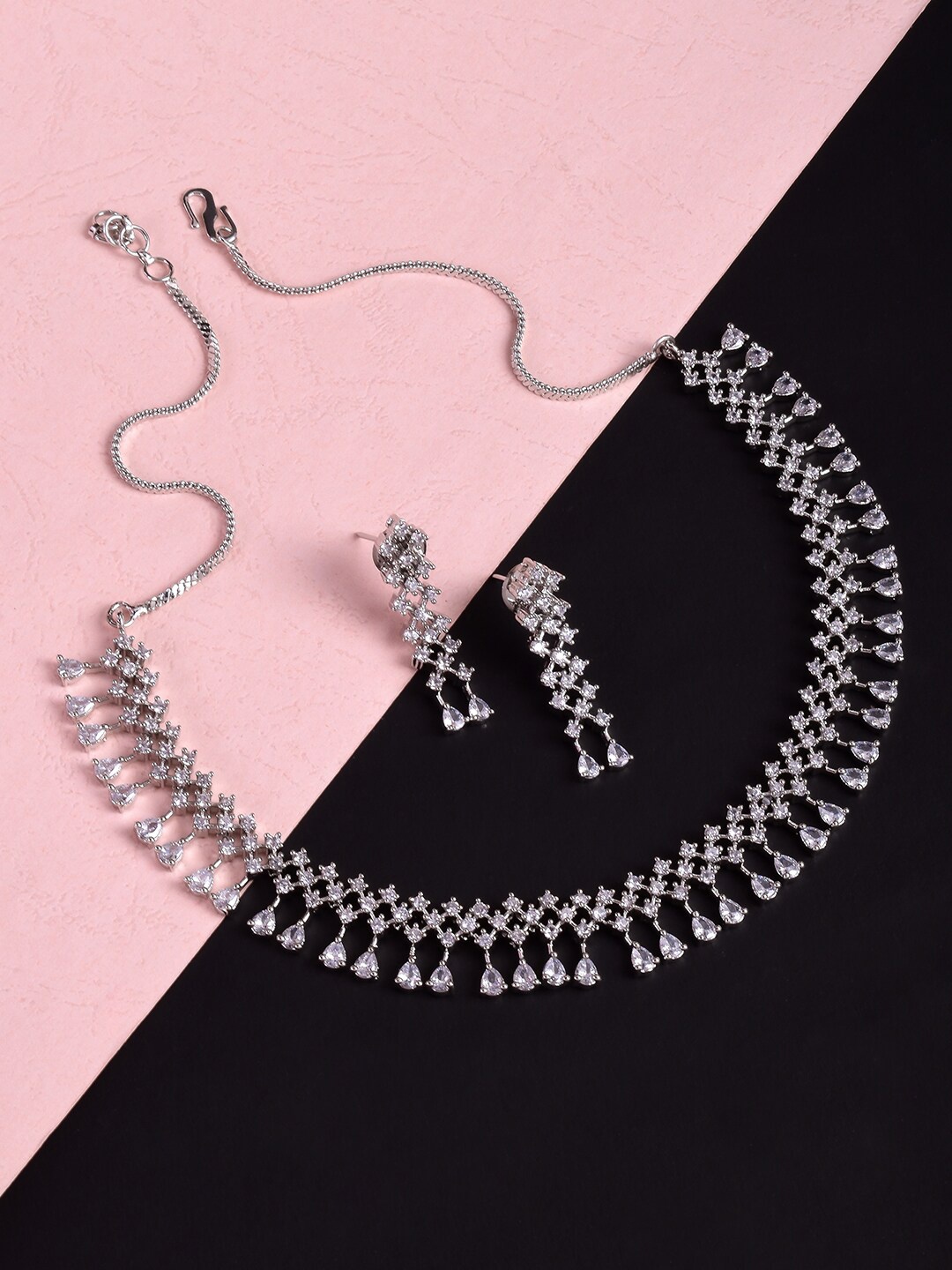

STEORRA JEWELS Silver-Plated AD Stones-Studded Jewellery Set