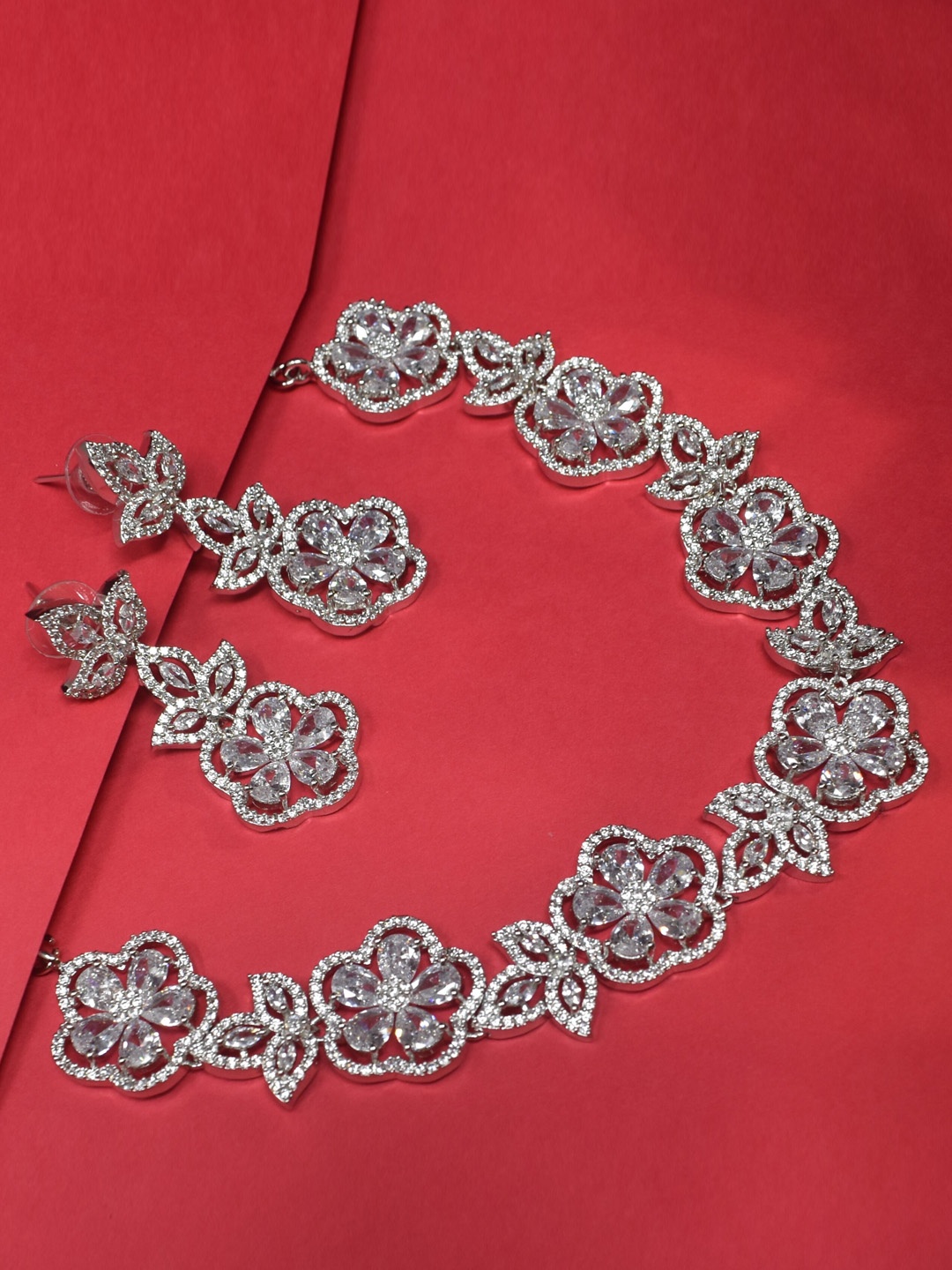 

STEORRA JEWELS Silver-Plated AD Stones-Studded Necklace and Earrings, White