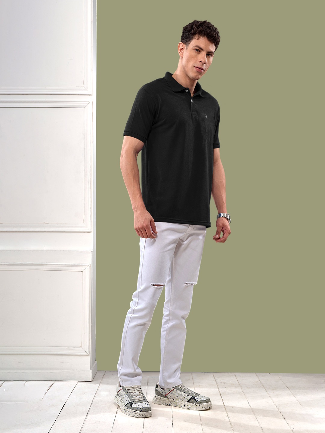 

LUX NITRO Polo Collar Anti Odour Cotton Blend T-shirt, Black