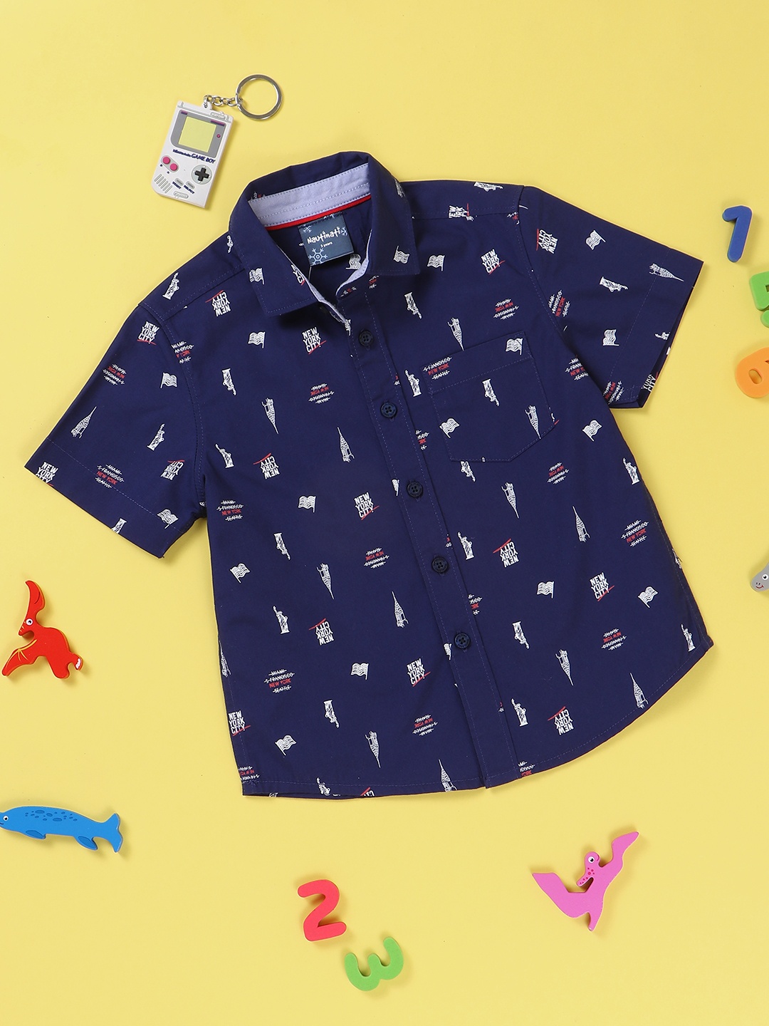 

Nauti Nati Boys Printed Pure Cotton Casual Shirt, Navy blue