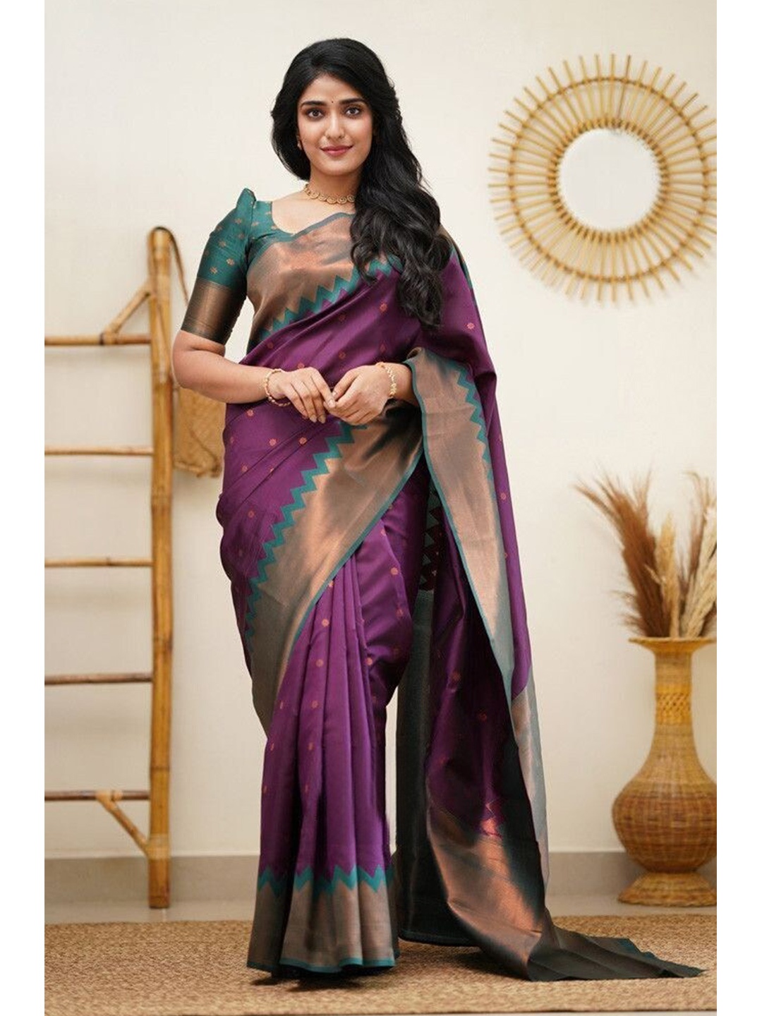 

Wuxi Woven Design Zari Pure Silk Banarasi Saree, Purple