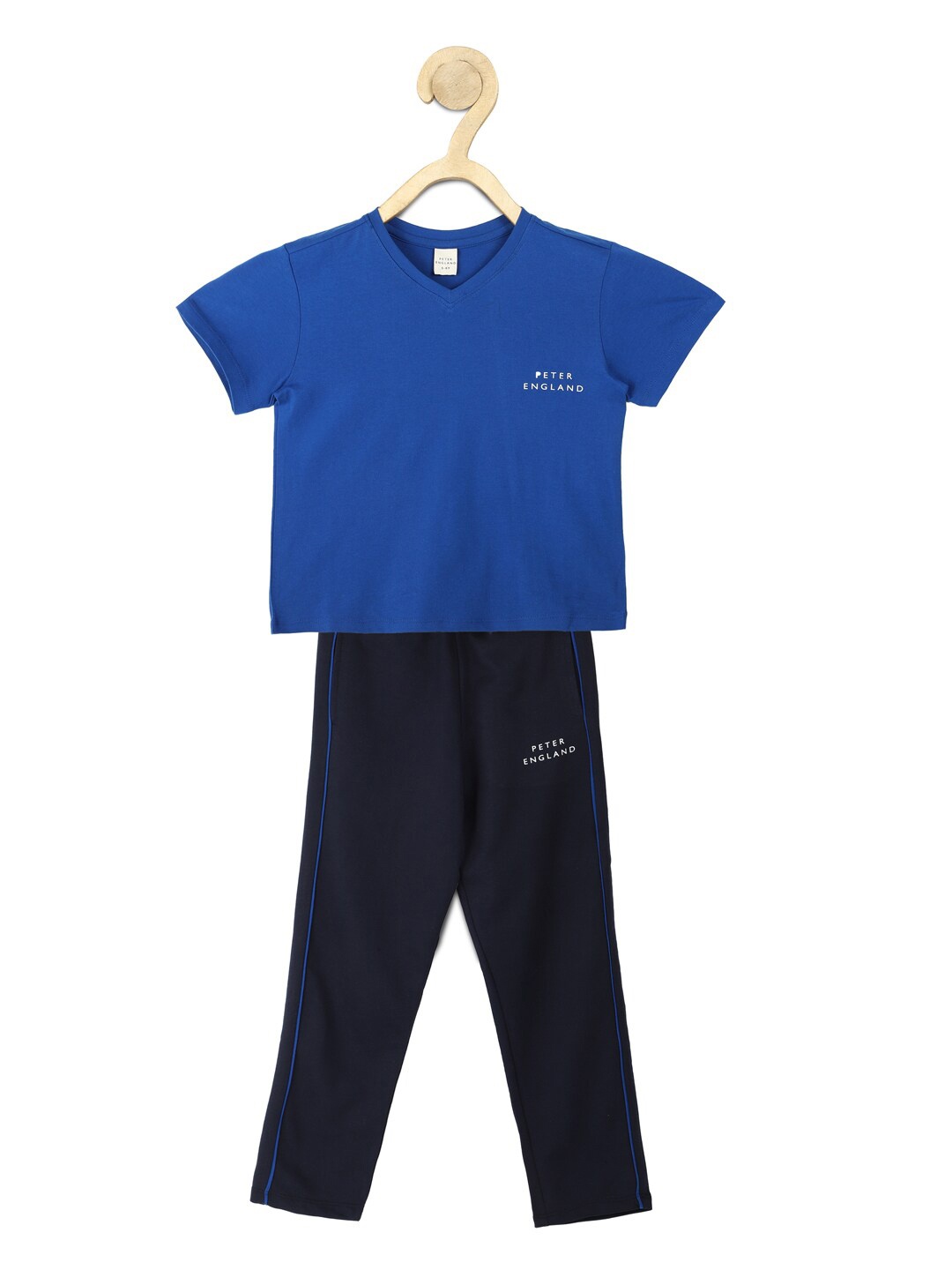 

Peter England Girls Pure Cotton V-Neck T-shirt with Trouser Clothing Set, Blue