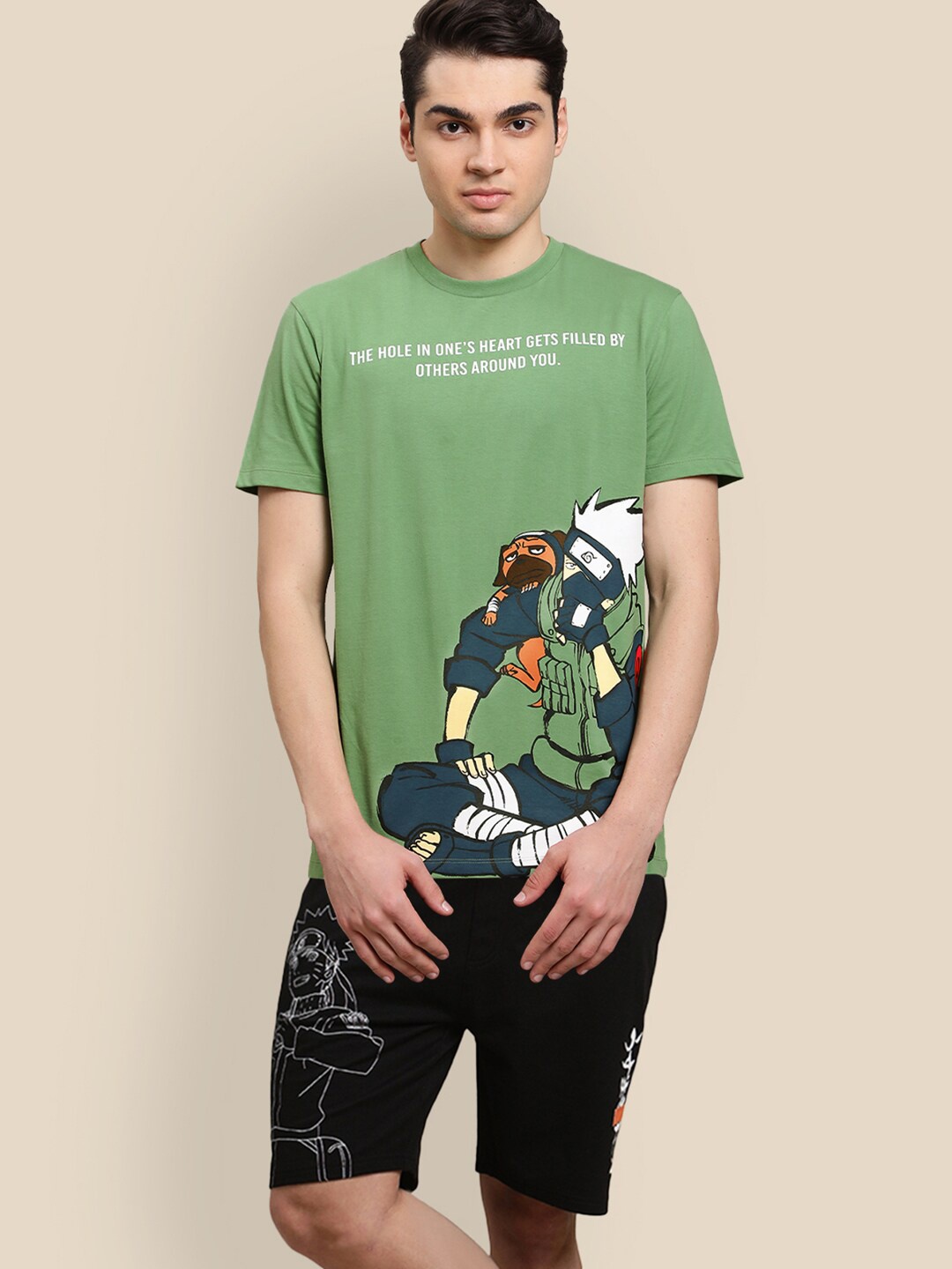 

Free Authority Naruto Printed T-shirt with Shorts, Green