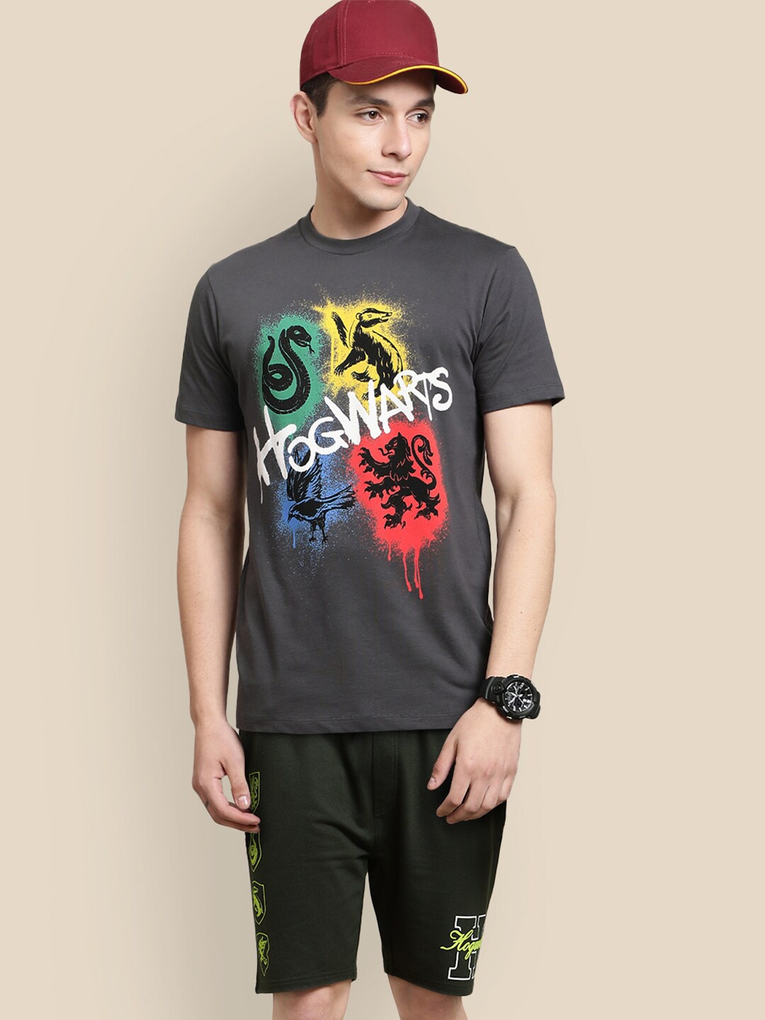 

Free Authority Men Harry Potter Pure Cotton T-shirt & Shorts Co-ords, Charcoal