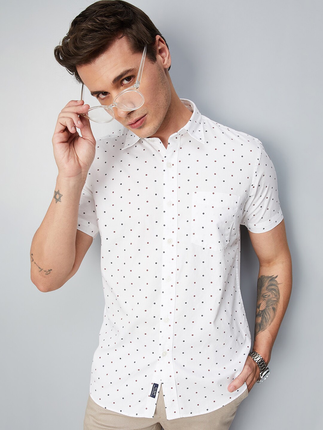 

max Men Printed Pure Cotton Regular Fit Casual Shirt, White