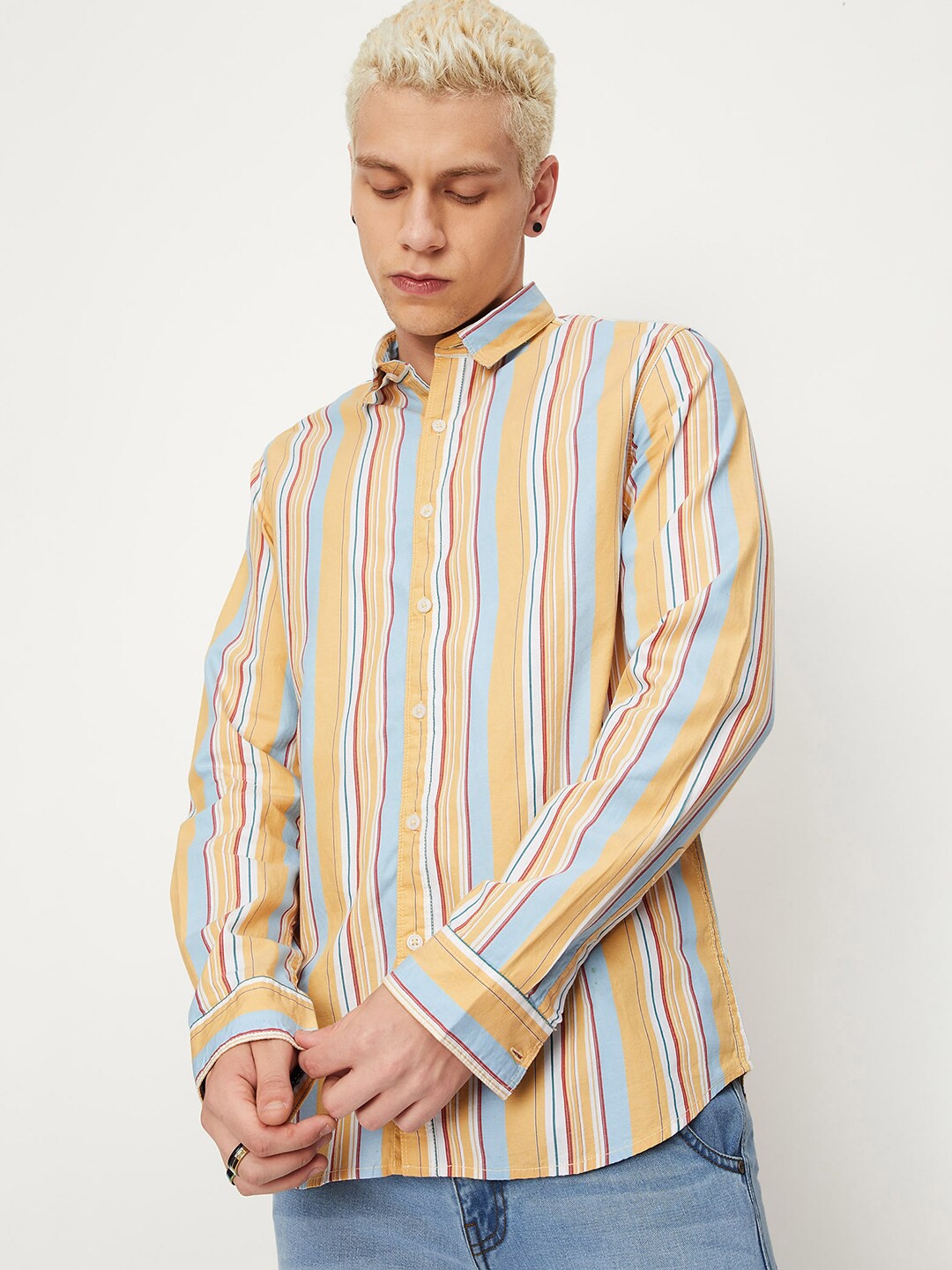 

max Men Striped Cotton Opaque Casual Shirt, Yellow
