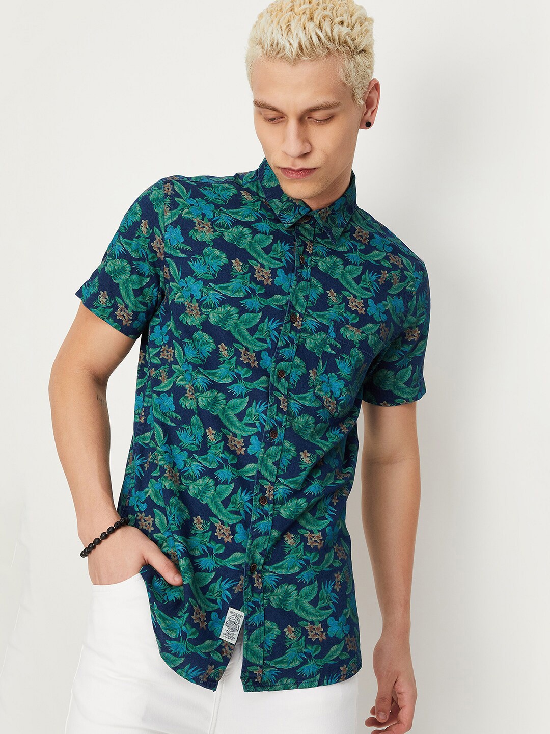 

max Men Floral Printed Casual Shirt, Blue