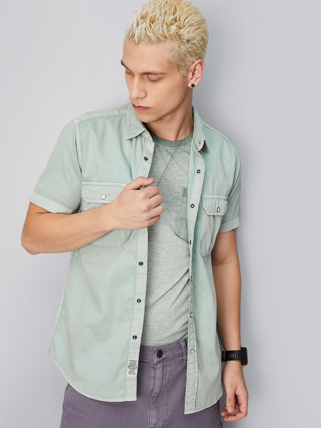

max Men Pure Cotton Regular Fit Casual Shirt, Green