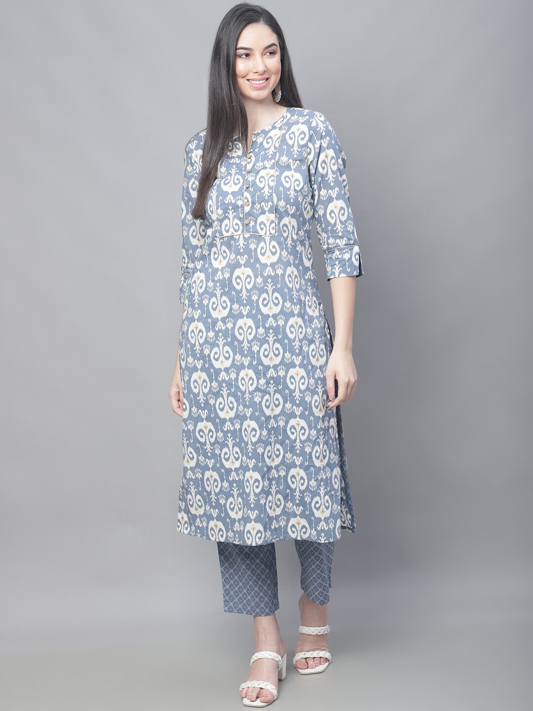

Cantabil Ethnic Motifs Printed Pure Cotton Kurta with Trousers, Blue