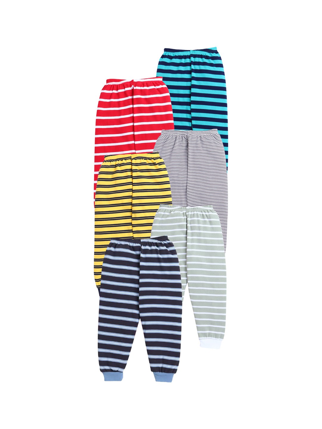 

EIO Infants Kids Pack of 6 Pure Cotton Striped Joggers, Red