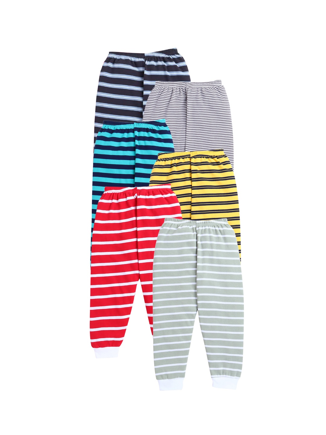 

EIO Kids Pack of 6 Striped Pure Cotton Joggers, Yellow