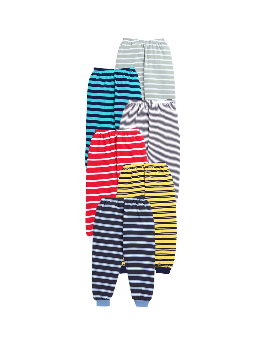 

EIO Kids Pack of 6 Striped Pure Cotton Joggers, Blue