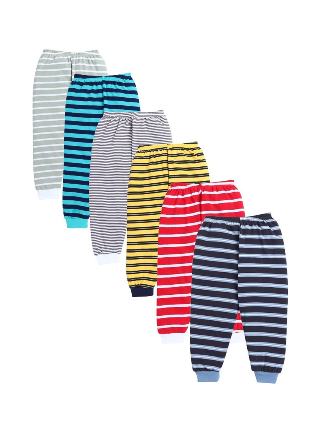 

EIO Infants Kids Pack of 6 Striped Pure Cotton Joggers, Blue