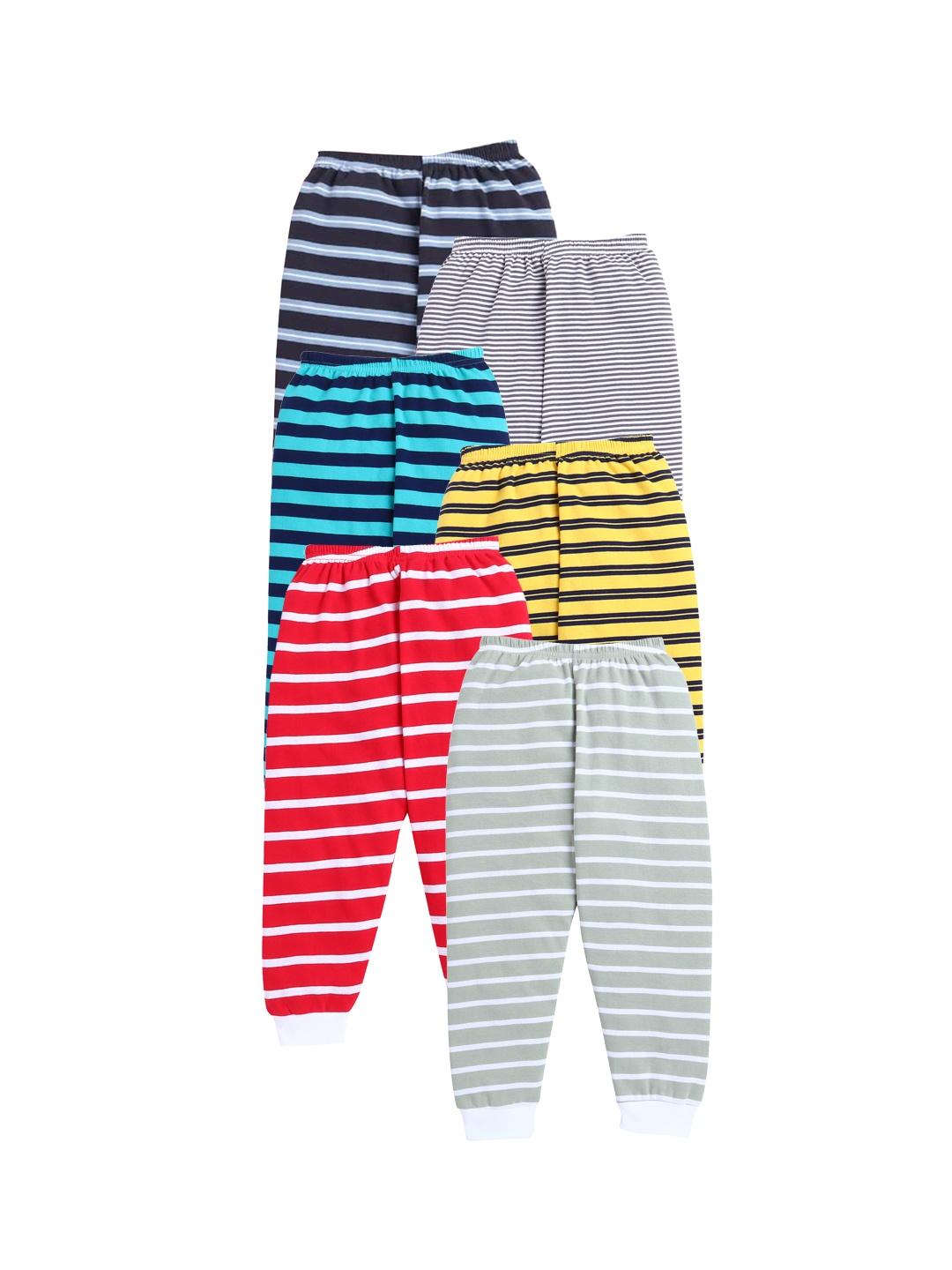 

EIO Infants Kids Pack of 6 Striped Pure Cotton Joggers, Yellow