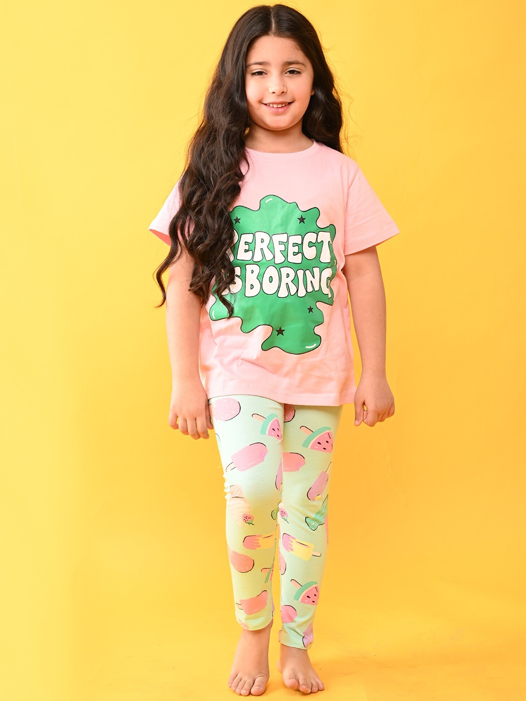 

Anthrilo Infants Girls Printed Pure Cotton T-shirt With Leggings, Pink