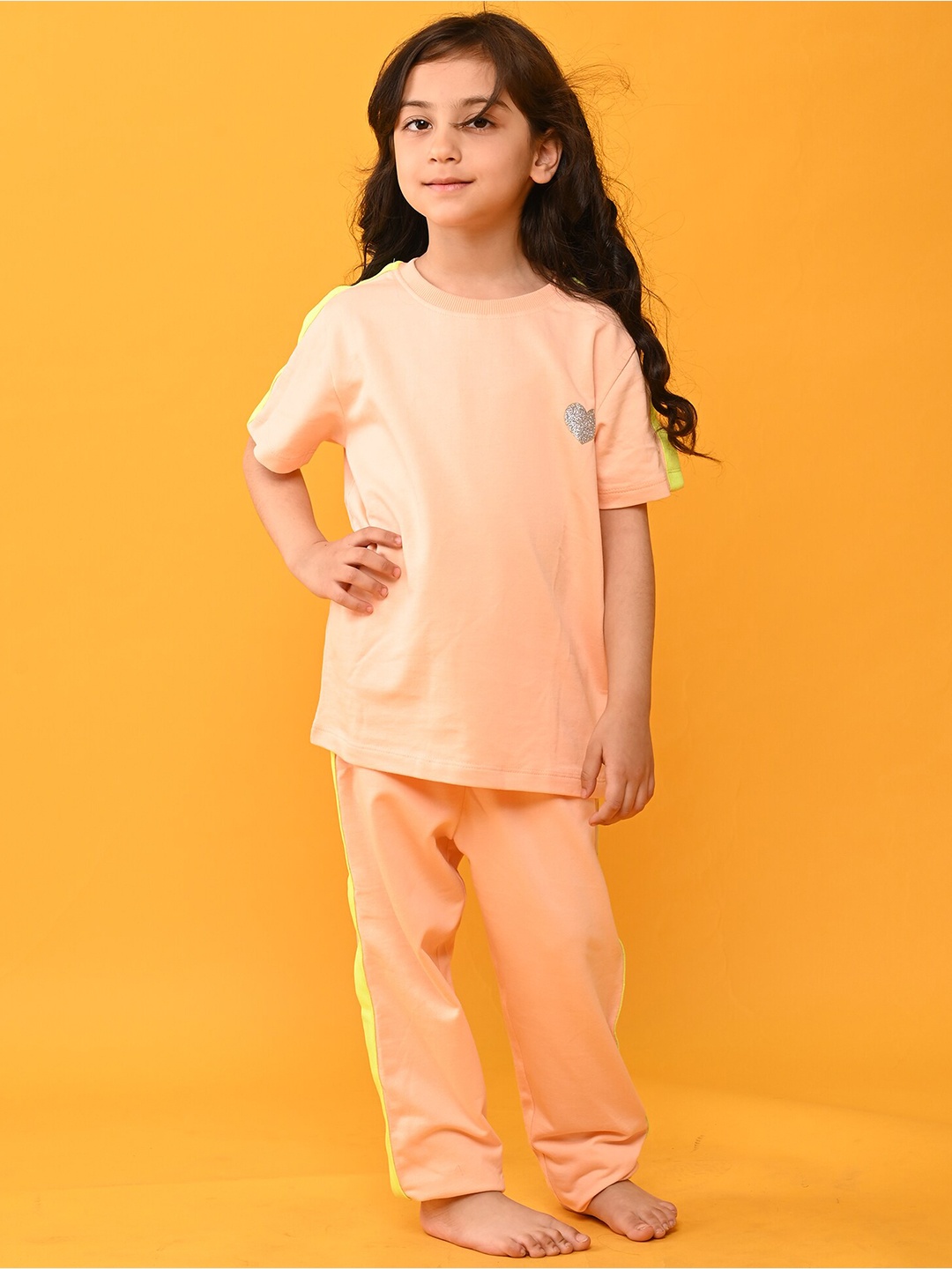 

Anthrilo Girls Pure Cotton T-shirt with Pyjamas Set, Peach