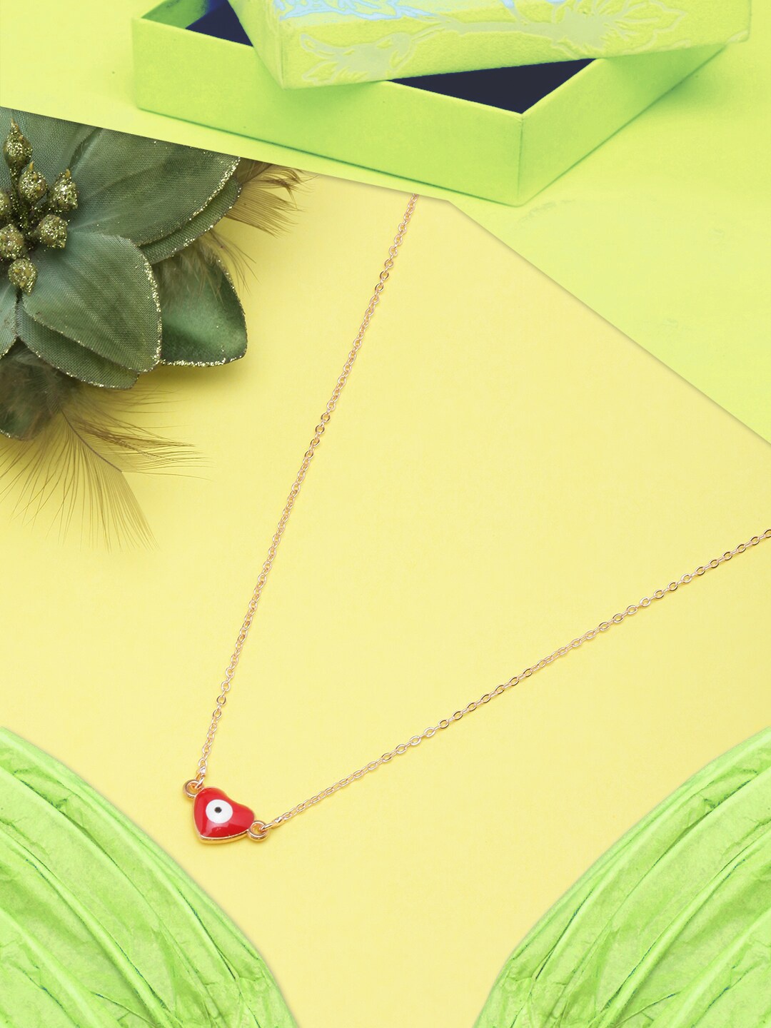 

DressBerry Rose Gold-Plated Heart Shaped Evil Eye Enamelled Necklace, Red