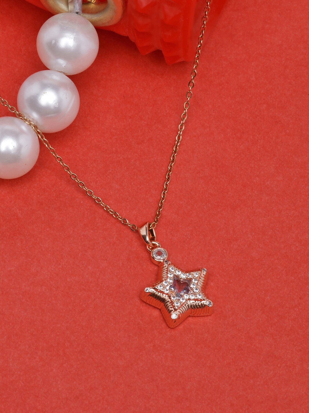 

DressBerry Rose Gold-Plated Star Shaped CZ-Studded Necklace, White