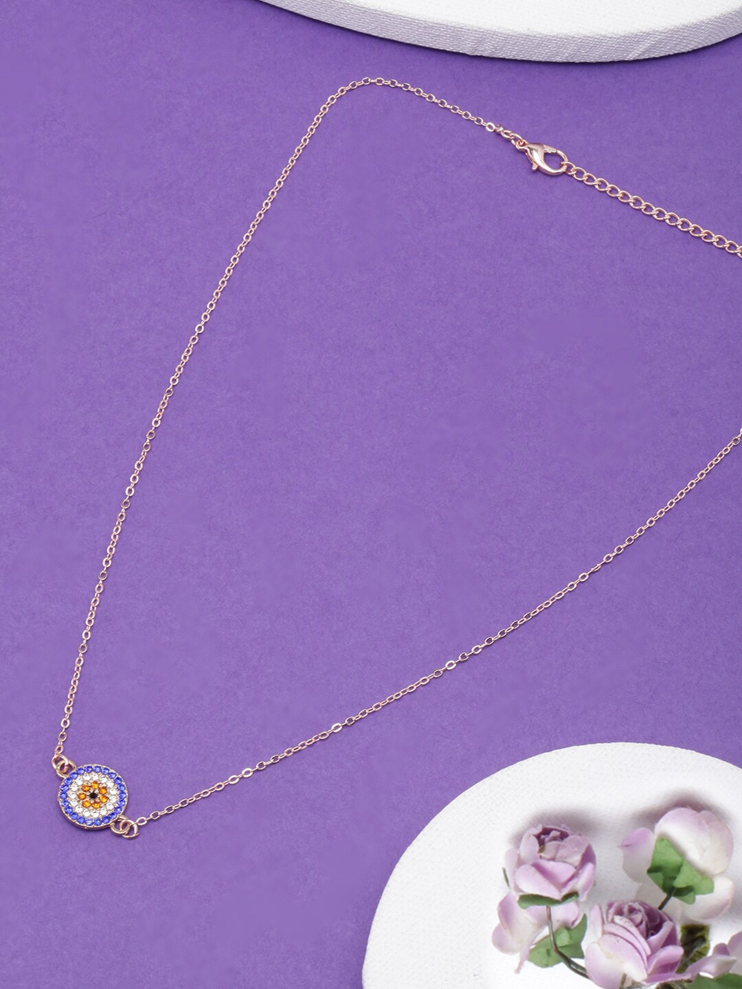 

DressBerry Rose Gold-Plated CZ Studded Circular Necklace, Blue