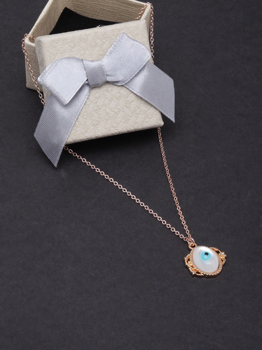 

DressBerry Gold-Plated Evil Eye Minimal Necklace, White