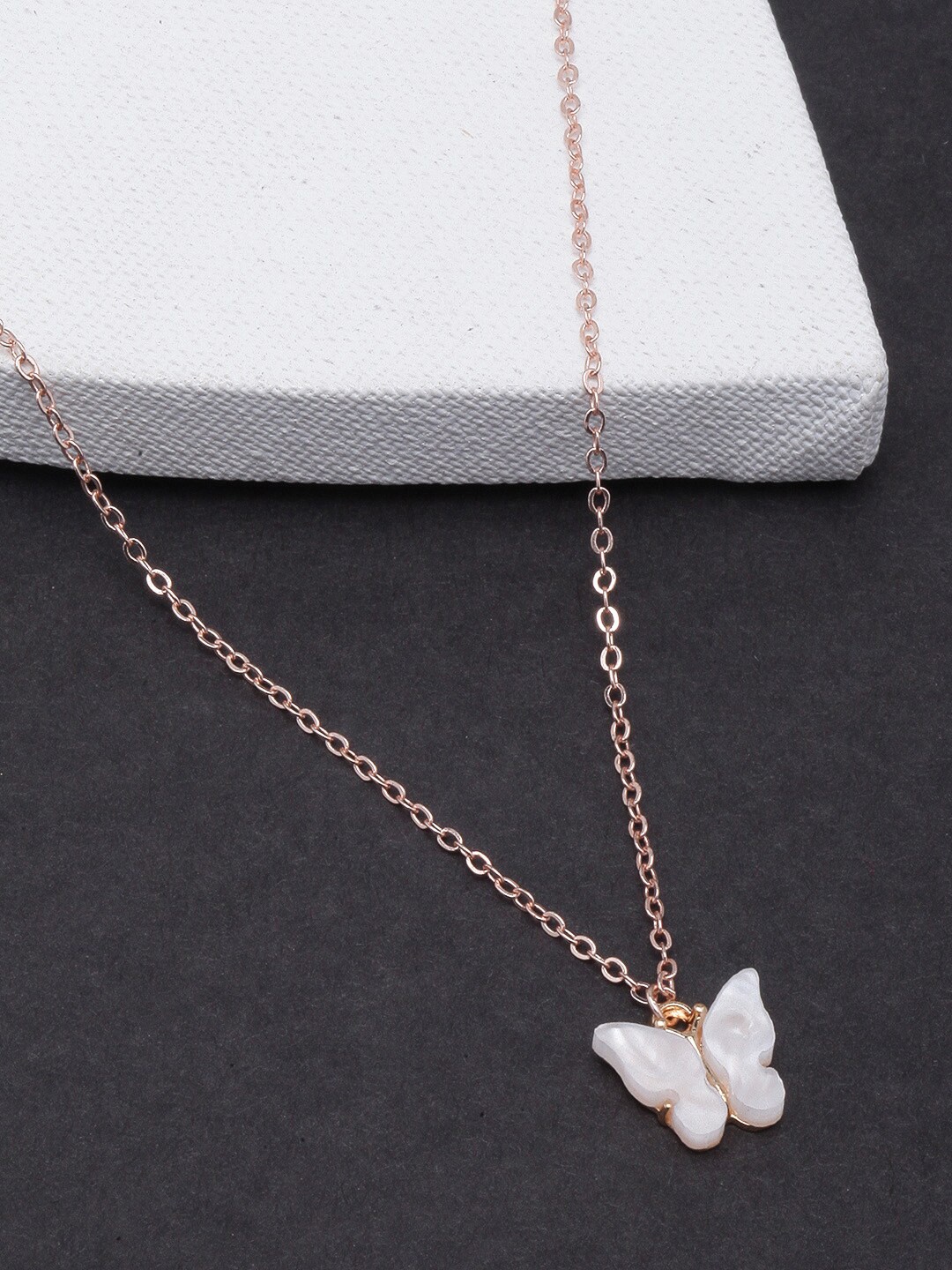 

DressBerry Rose Gold-Plated Butterfly Necklace, White