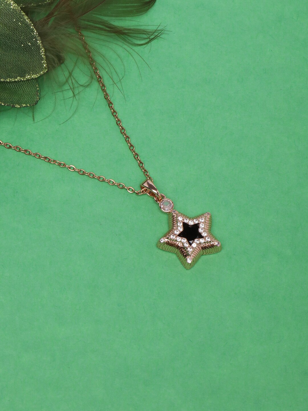 

DressBerry Rose Gold-Plated CZ Studded Star Shaped Necklace, Black