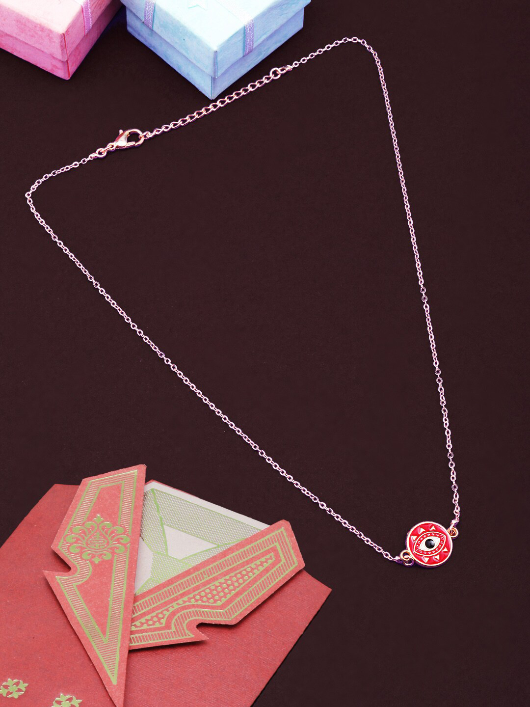 

DressBerry Rose Gold-Plated Evil Eye Enamelled Necklace, Red