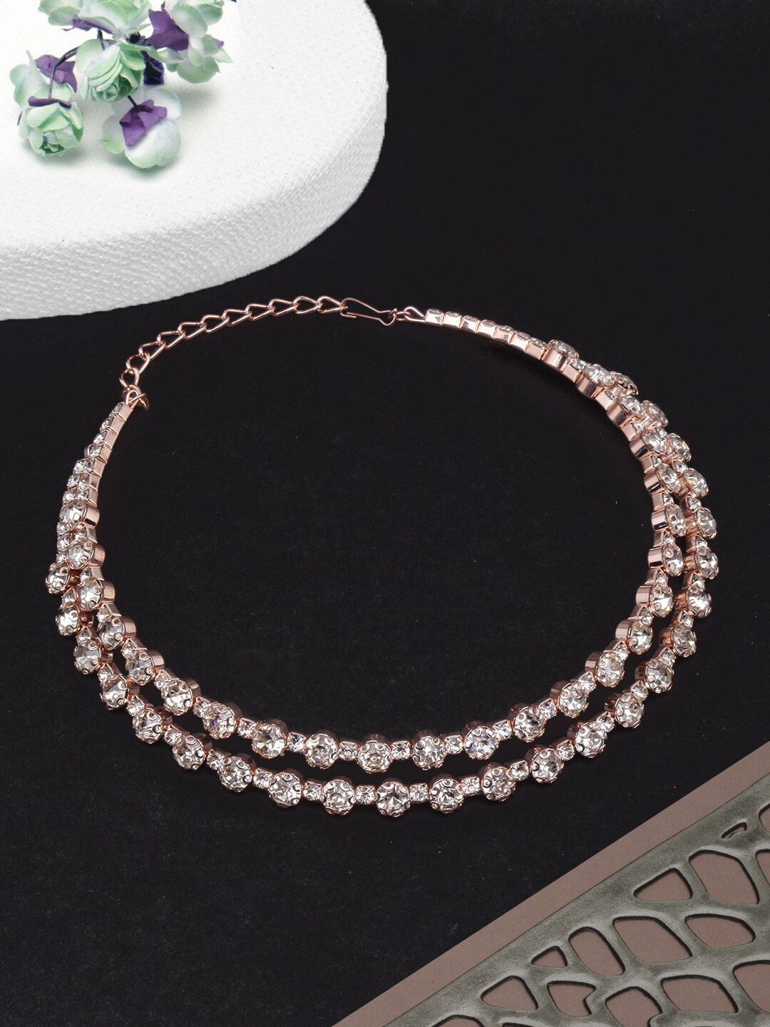 

DressBerry Rose Gold-Plated Stone-Studded Choker Necklace, White