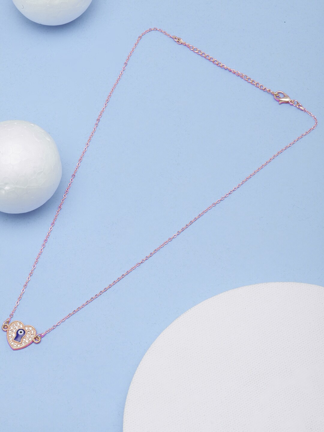 

DressBerry Rose Gold-Plated CZ Studded Evil Eye Enamelled Necklace, Blue