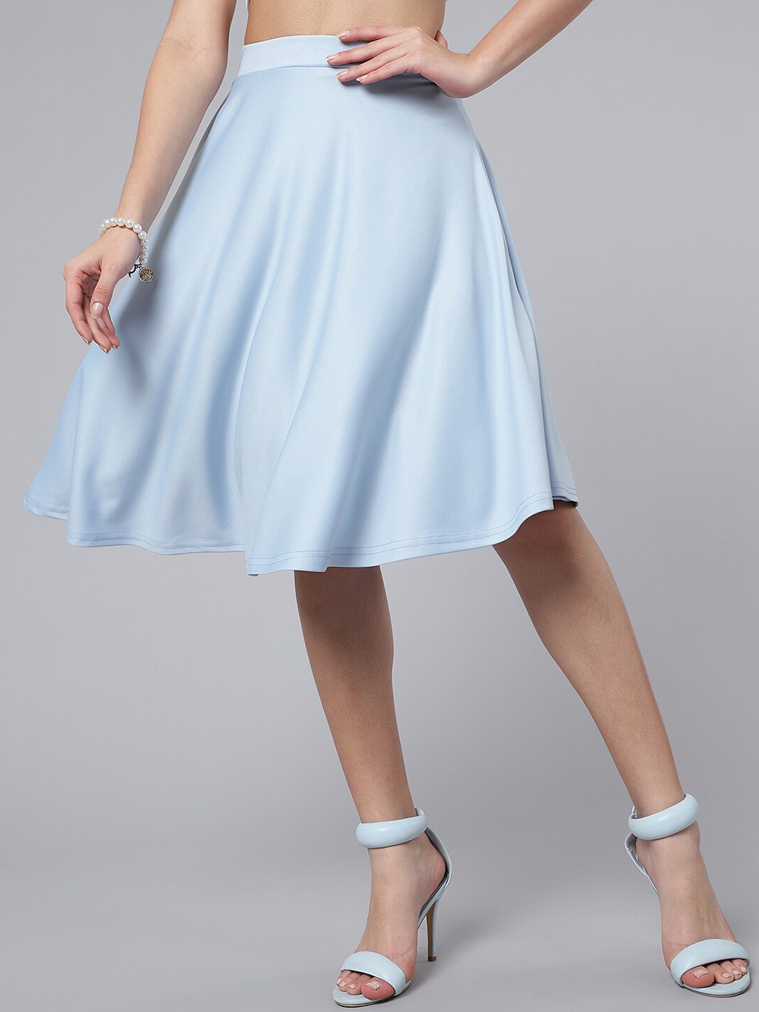 

Purple Feather Knee-Length A-Line Flared Skirt, Blue
