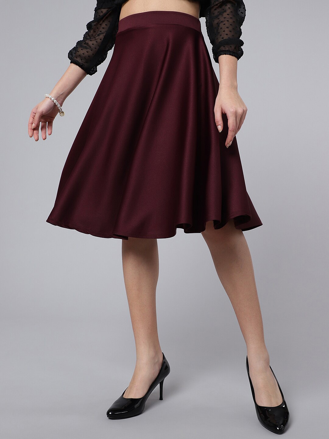 

Purple Feather Knee-Length A-Line Skirt, Burgundy