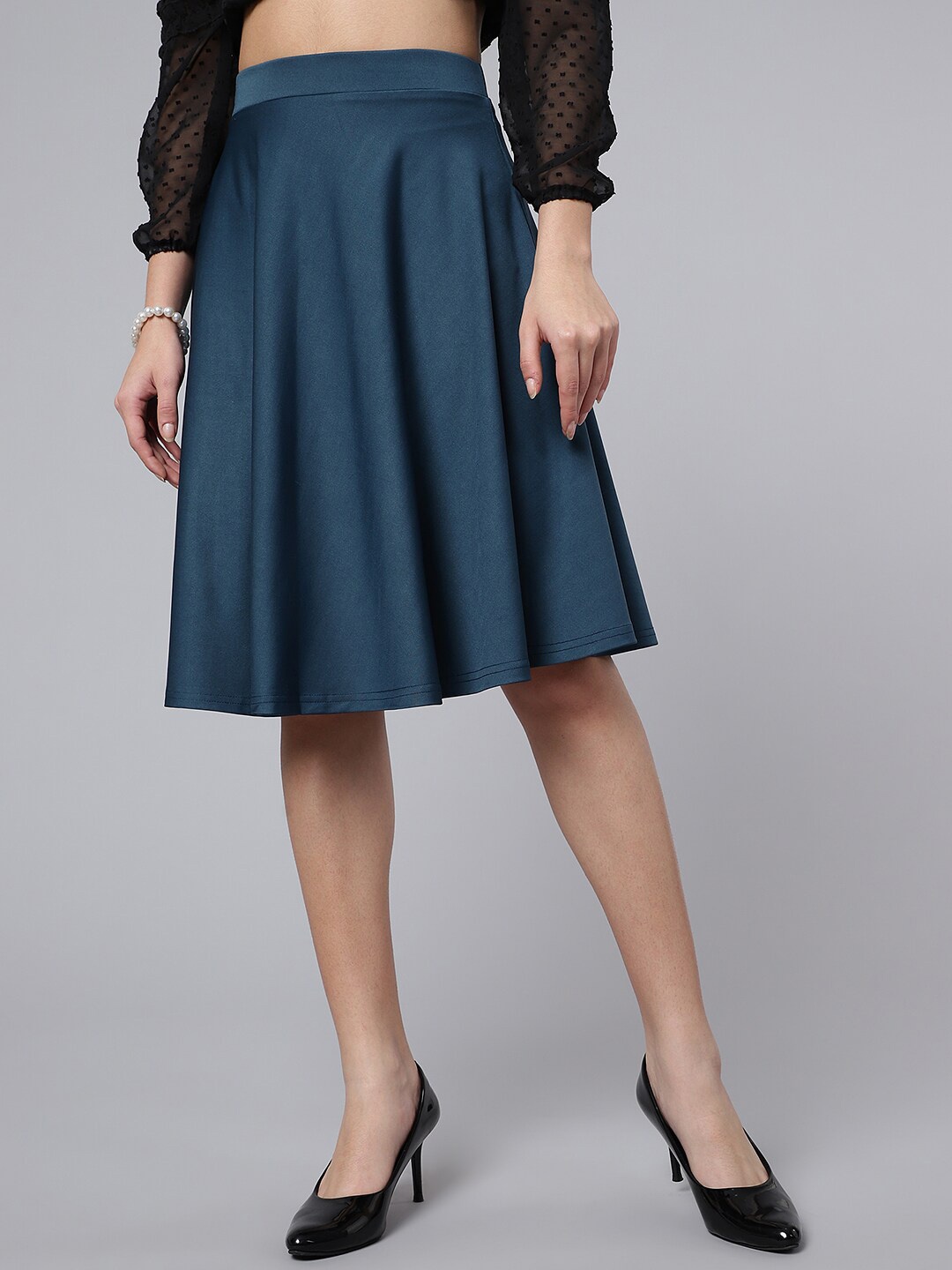 

Purple Feather Knee-Length A-Line Skirt, Teal